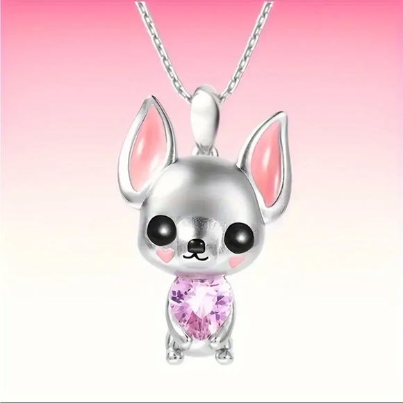 ‼️$7‼️ Cute Chihuahua Puppy Pendant Necklace, Party, Pink Stone - Girl - Picture 6 of 7